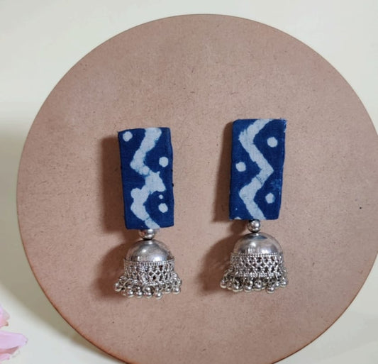 Blue Jhumki Fabric earrings