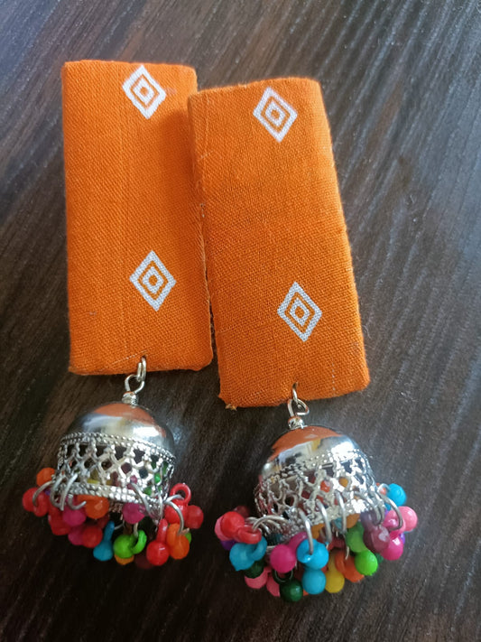 Orange Handmade Fabric Earrings