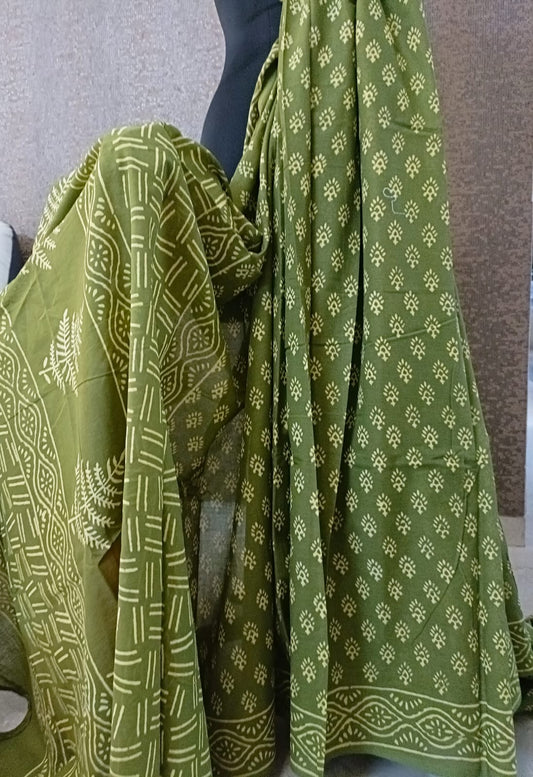 Green Cotton Mulmul Saree