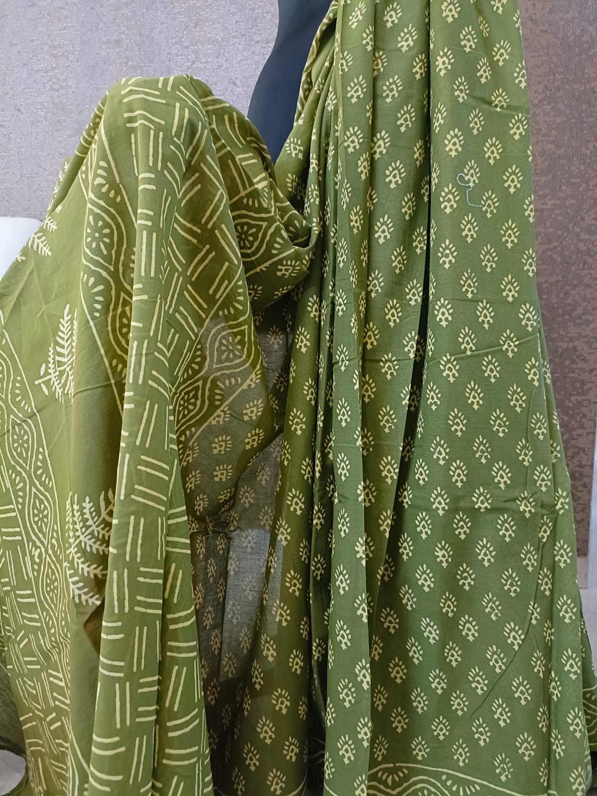 Green Cotton Mulmul Saree